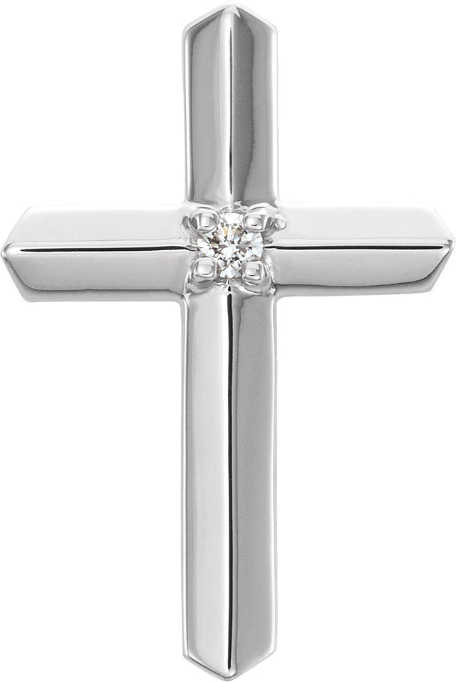 14K Gold Round Natural Diamond Solitaire Cross Pendant – 2mm Stones - White Gold