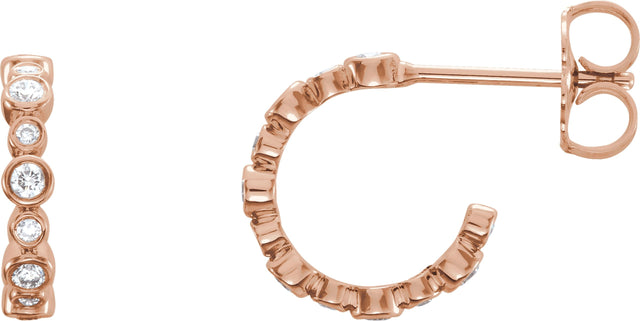 14K Gold Round Natural Diamond Bezel-Set Hoop Earrings II - Rose Gold