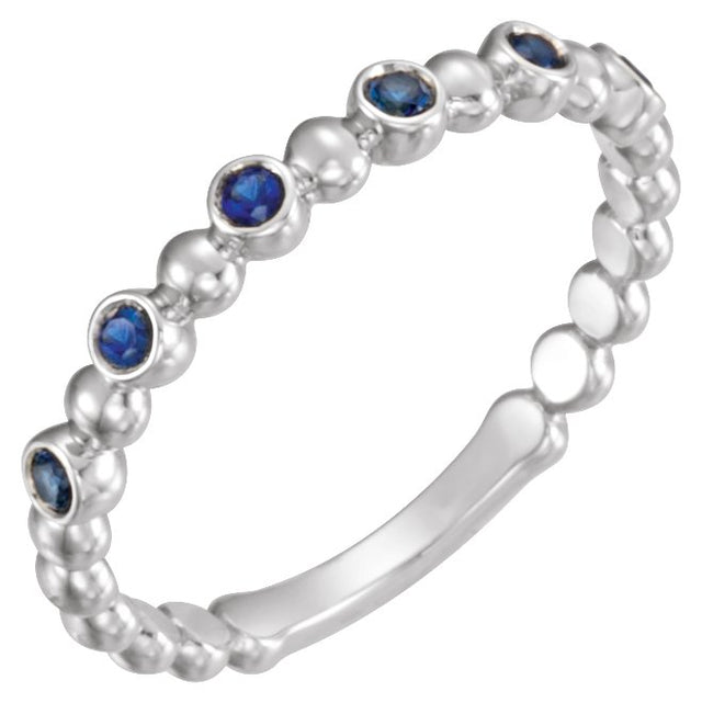 Platinum Round Natural Blue Sapphire Stackable Bead Ring – 1.75mm Stones