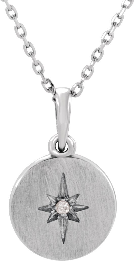 Platinum Round Natural Diamond Accented Star Necklace