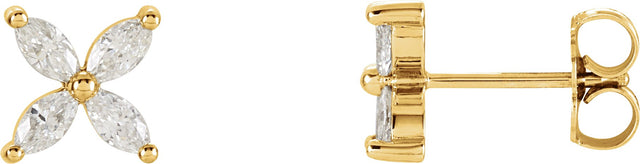 14K Gold Marquise Natural Diamond Cluster Earrings - Yellow Gold