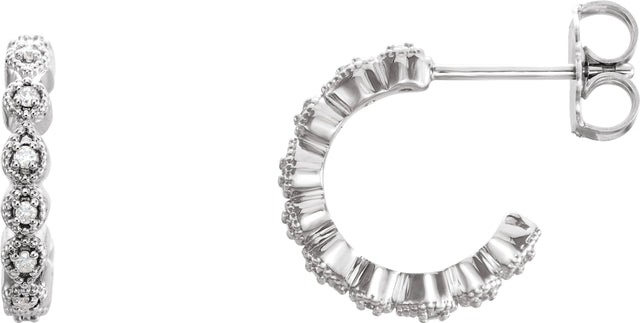 Platinum Round Natural Diamond Accented Hoop Earrings