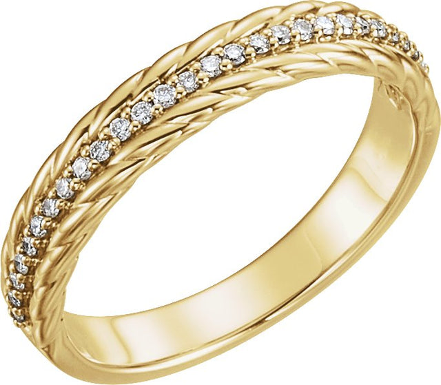 14K Gold Round Natural Diamond Rope Ring - Yellow Gold