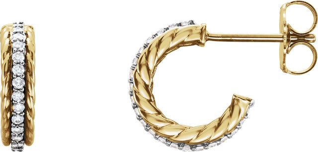 14K Gold Round Natural Diamond Accented Rope Hoop Earrings - Two-Tone