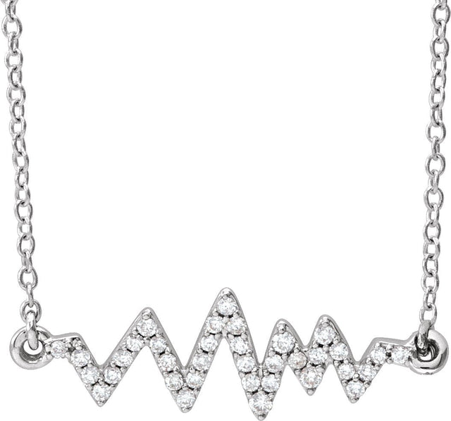 14K Gold Round Natural Diamond Heartbeat Necklace - White Gold