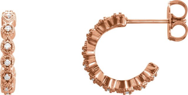 14K Gold Round Natural Diamond Accented Hoop Earrings – 1-1.2mm Stones - Rose Gold