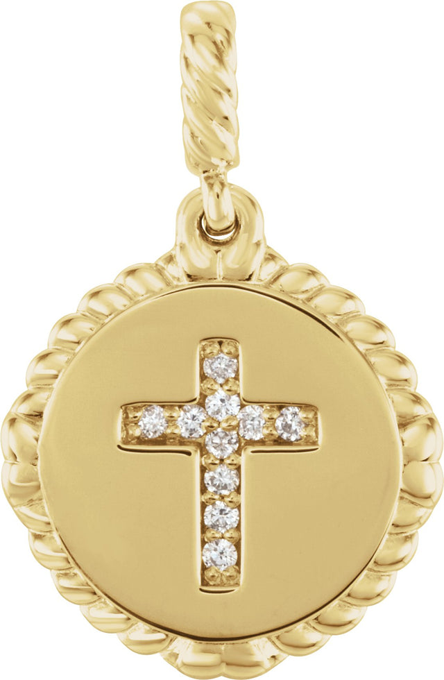 14K Gold Round Natural Diamond Accented Cross Disc Necklace or Pendant - Yellow Gold