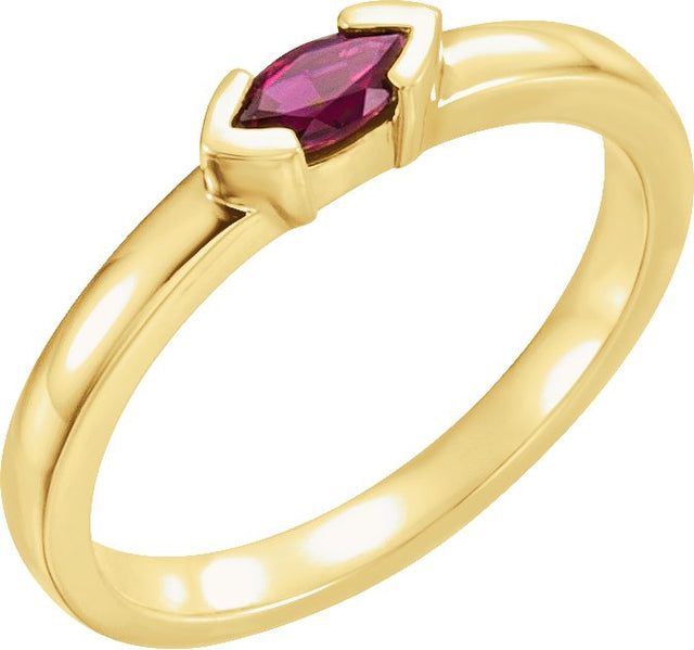 14K Gold Emerald Natural Pink Tourmaline Half-Bezel Family Stackable Ring - Yellow Gold