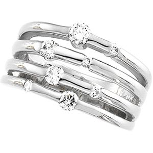 14K Gold Round Natural Diamond Accented Right Hand Ring – 3.4-4.3mm Stones - White Gold