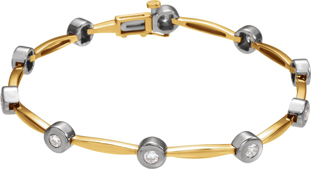 14K Gold Round Natural Diamond Accented Line Bracelet III - Two-Tone