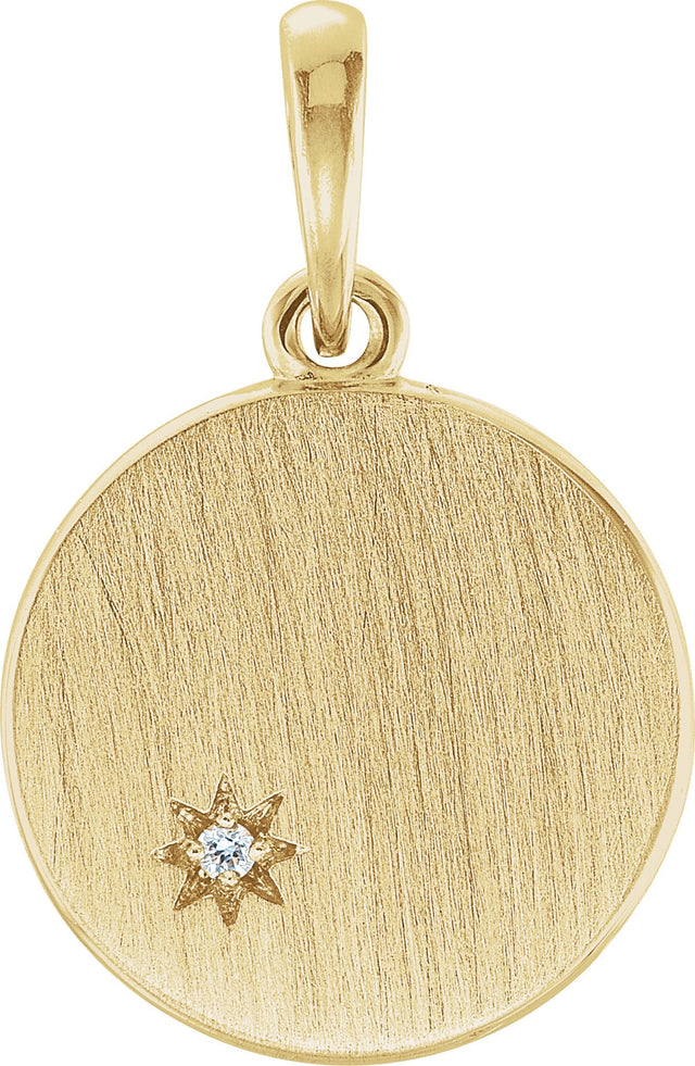 14K Gold Round Natural Diamond Engravable Starburst Necklace or Pendant - Yellow Gold