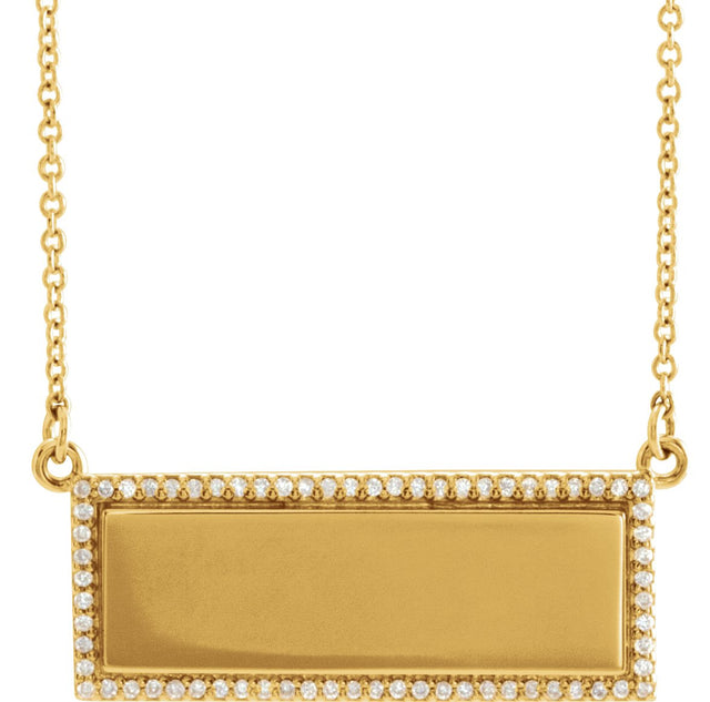 14K Gold Round Natural Diamond Engravable Bar Necklace - Yellow Gold