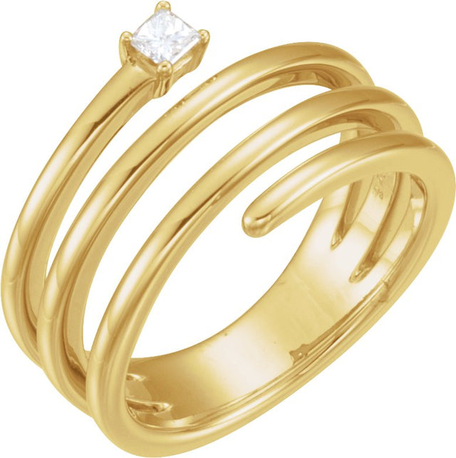 14K Gold Square Natural Diamond Accented Spiral Ring - Yellow Gold