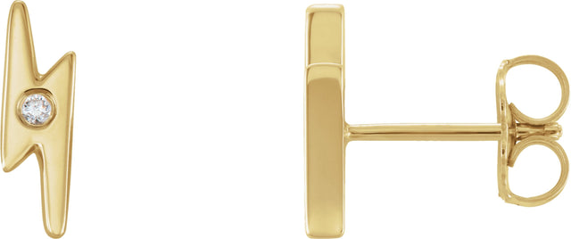 14K Gold Round Natural Diamond Lightning Bolt Earrings - Yellow Gold