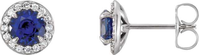 14K Gold Natural Blue Sapphire Round 4-Prong Halo-Style Earrings – 3.5-5mm Stones - White Gold