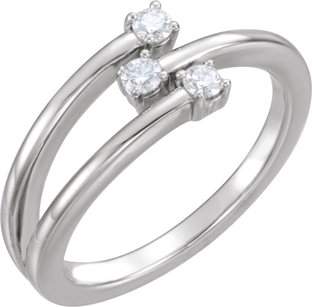 14K Gold Round Natural Diamond Three-Stone Bypass Ring - White Gold
