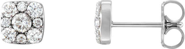 14K Gold Round Natural Diamond Square Cluster Earrings - White Gold