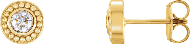 14K Gold Round Natural Diamond Bezel-Set Beaded Earrings - Yellow Gold