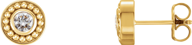 14K Gold Round Natural Diamond Bezel-Set Beaded Earrings - Yellow Gold