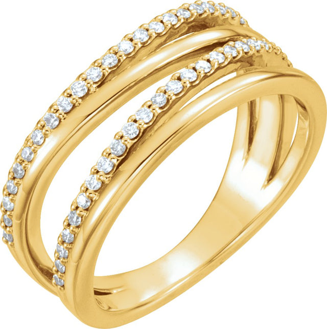 14K Gold Round Natural Diamond Negative Space Ring – 1.1mm Stones - Yellow Gold