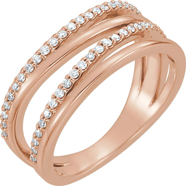 14K Gold Round Natural Diamond Negative Space Ring – 1.1mm Stones - Rose Gold