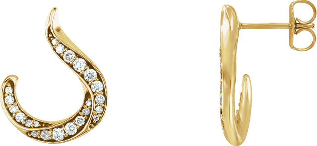 14K Gold Round Natural Diamond Accented Freeform Earrings - Yellow Gold