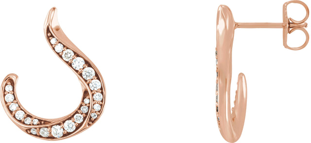 14K Gold Round Natural Diamond Accented Freeform Earrings - Rose Gold