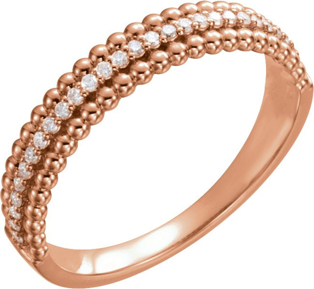 14K Gold Round Natural Diamond Beaded Ring – 1mm Stones - Rose Gold