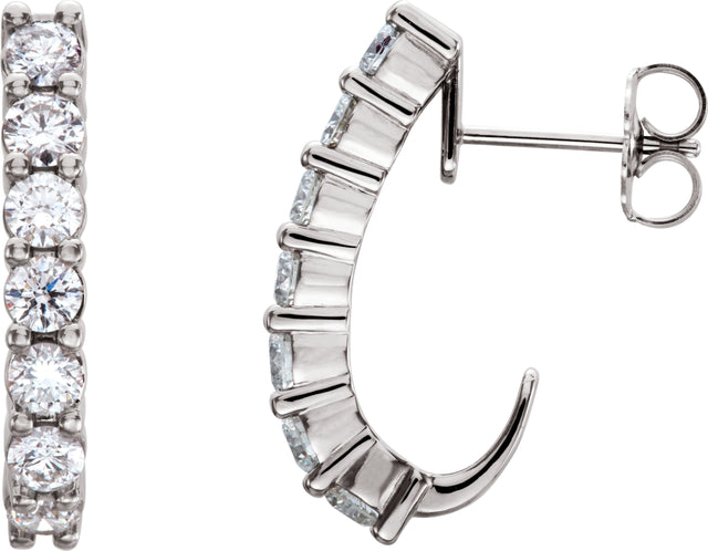 14K Gold Round Lab-Grown Diamond J-Hoop Earrings - White Gold