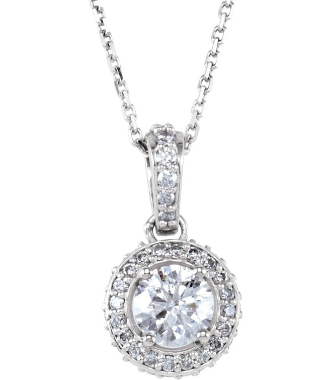 Platinum Round Natural Diamond Halo-Style Necklace