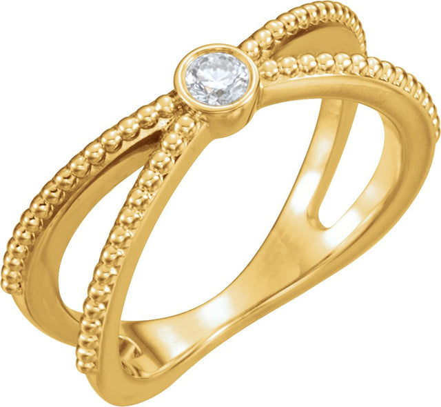 14K Gold Round Natural Diamond Bezel-Set Beaded Ring - Yellow Gold