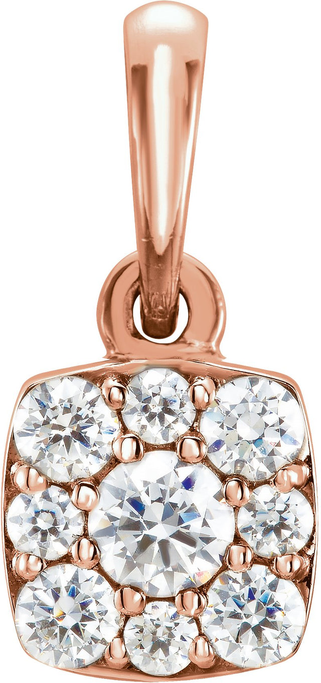 14K Gold Round Natural Diamond Cluster Pendant – 2.7mm Stones - Rose Gold