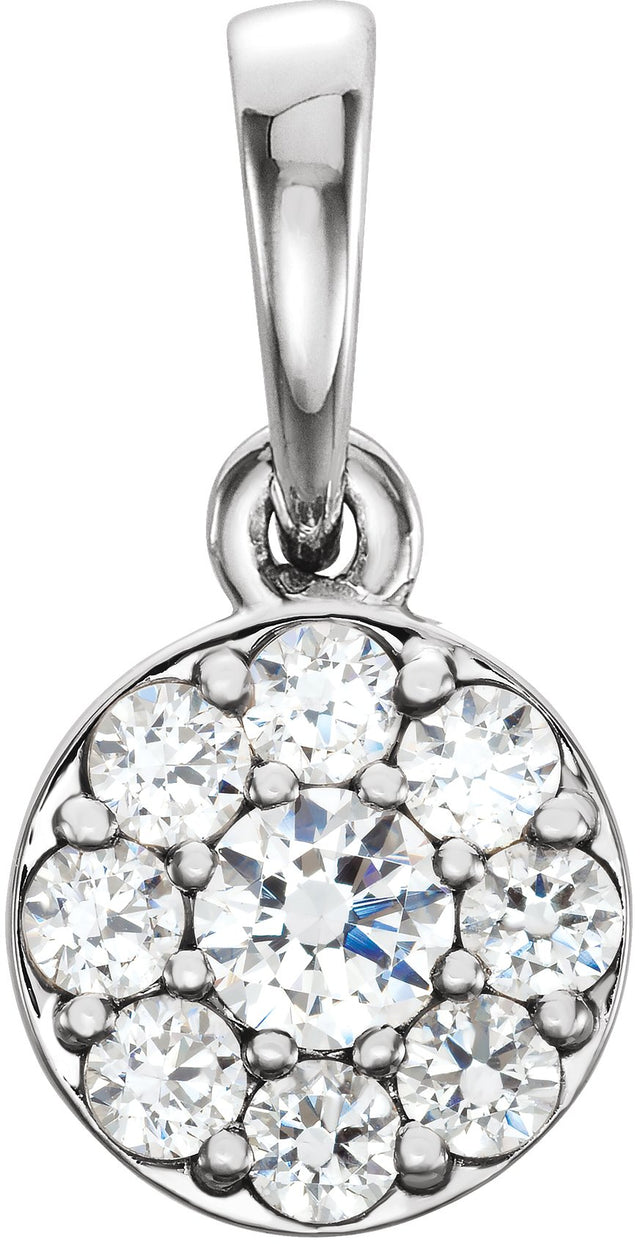 14K Gold Round Natural Diamond Cluster Pendant – 1/4 CTW - White Gold