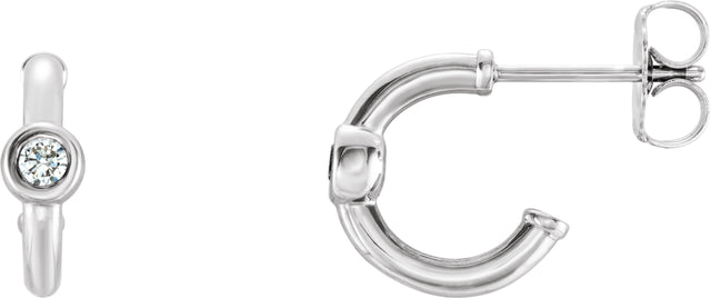 Platinum Round Natural Diamond Bezel-Set Huggie Earrings