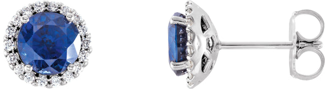 Platinum Lab-Grown Blue Sapphire Round 4-Prong Halo-Style Earrings – 3-6mm Stones