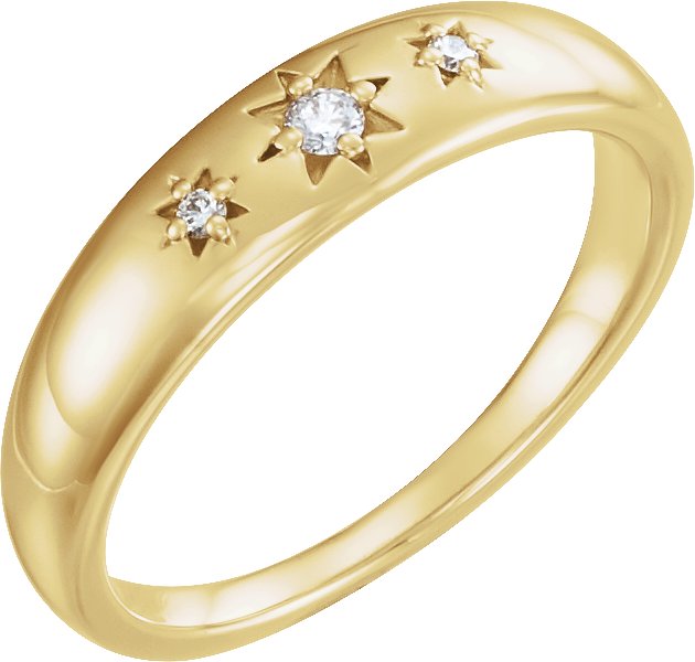 14K Gold Round Natural Diamond Accented Star Ring - Yellow Gold