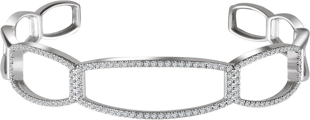 14K Gold Round Natural Diamond Cuff Bracelet - White Gold