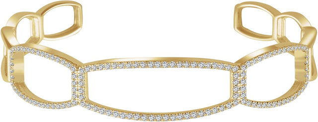 14K Gold Round Natural Diamond Cuff Bracelet - Yellow Gold