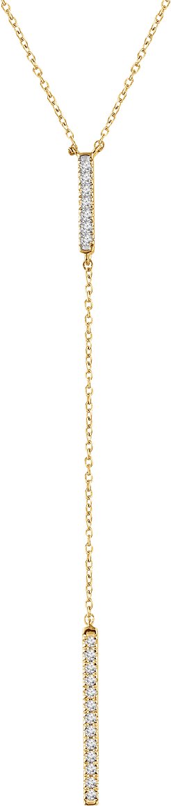 14K Gold Round Natural Diamond Bar Y Necklace - Yellow Gold