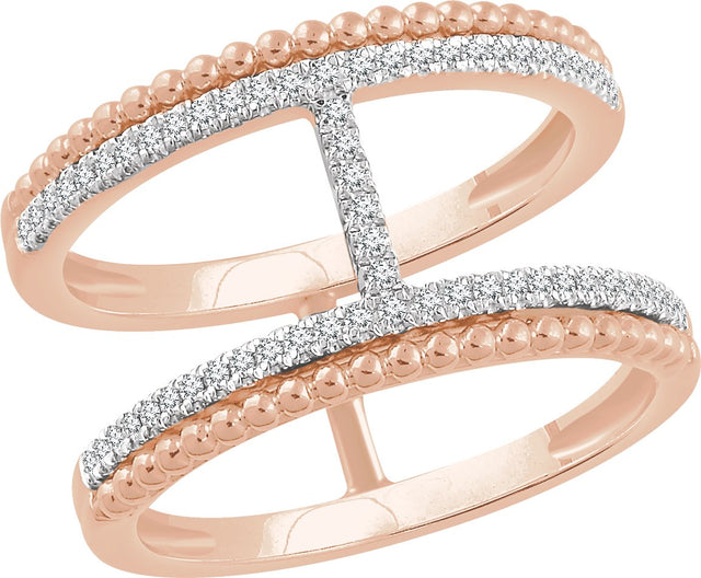 14K Gold Round Natural Diamond Negative Space Ring V - Rose Gold