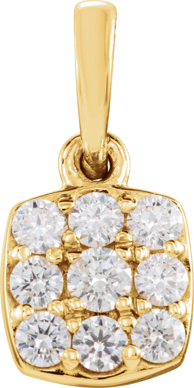 14K Gold Round Natural Diamond Cluster Pendant - Yellow Gold
