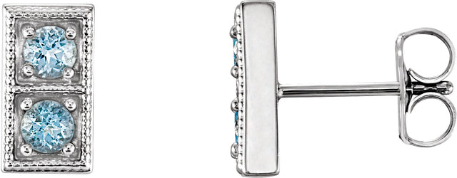 14K Gold Round Natural Aquamarine Two-Stone Earrings - White Gold
