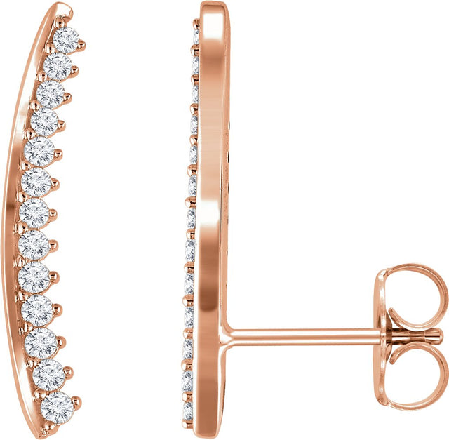 14K Gold Round Natural Diamond Ear Climbers II - Rose Gold