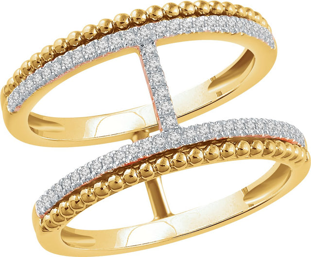 14K Gold Round Natural Diamond Negative Space Ring V - Yellow Gold
