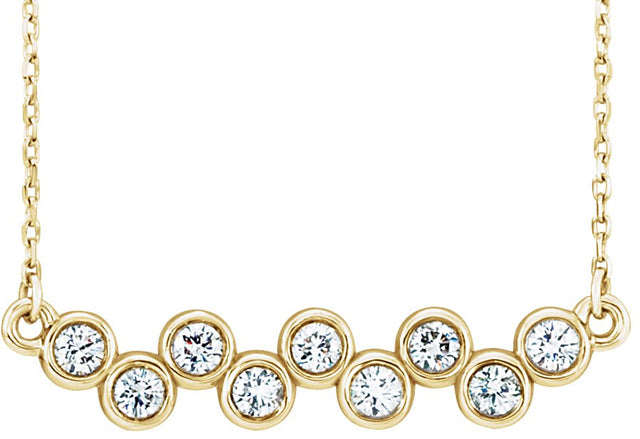14K Gold Round Natural Diamond Bezel-Set Bar Necklace - Yellow Gold