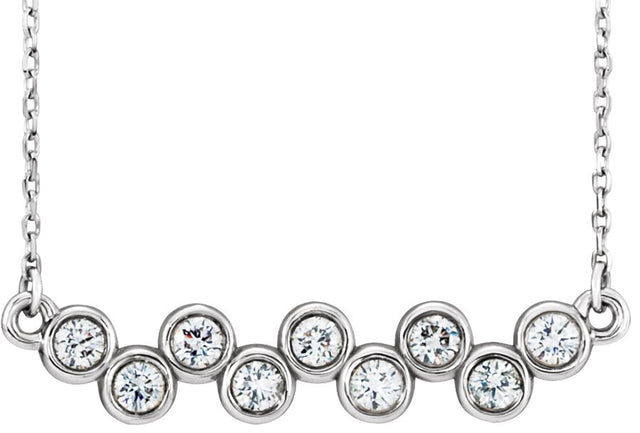 Platinum Round Natural Diamond Bezel-Set Bar Necklace