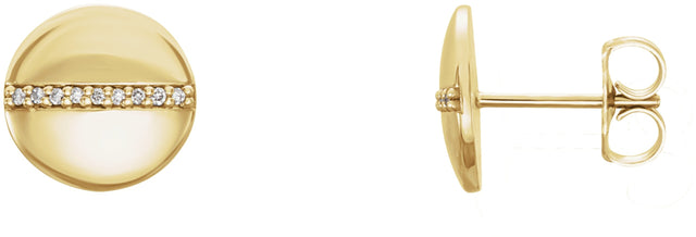 14K Gold Round Natural Diamond Accented Circle Earrings – 0.8mm Stones - Yellow Gold