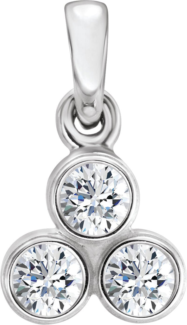 14K Gold Round Natural Diamond Three-Stone Pendant – up to 1/10 CTW - White Gold