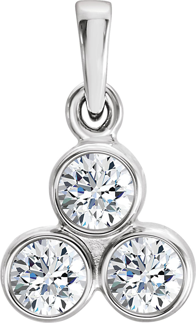 14K Gold Round Natural Diamond Three-Stone Pendant – up to 1/10 CTW - White Gold