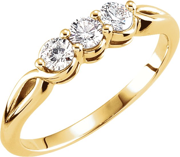 14K Gold Round Natural Diamond Three-Stone Ring – 2.8-4.4mm Stones - Yellow Gold